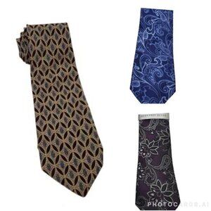Geoffrey Beene Silk Ties  Lot of 3 Paisley Floral  Geometric Business Style